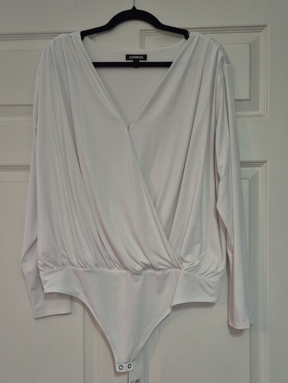 Express White  Wrap-Front Long-Sleeve Bodysuit